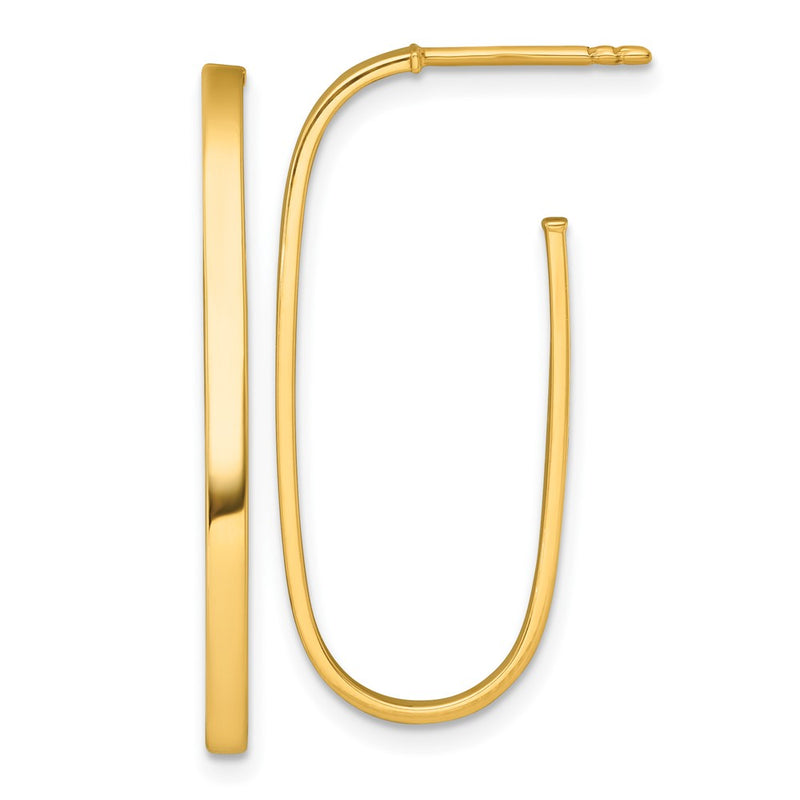 14K Yellow Gold Polished Long 2mm Post Hoop Earrings