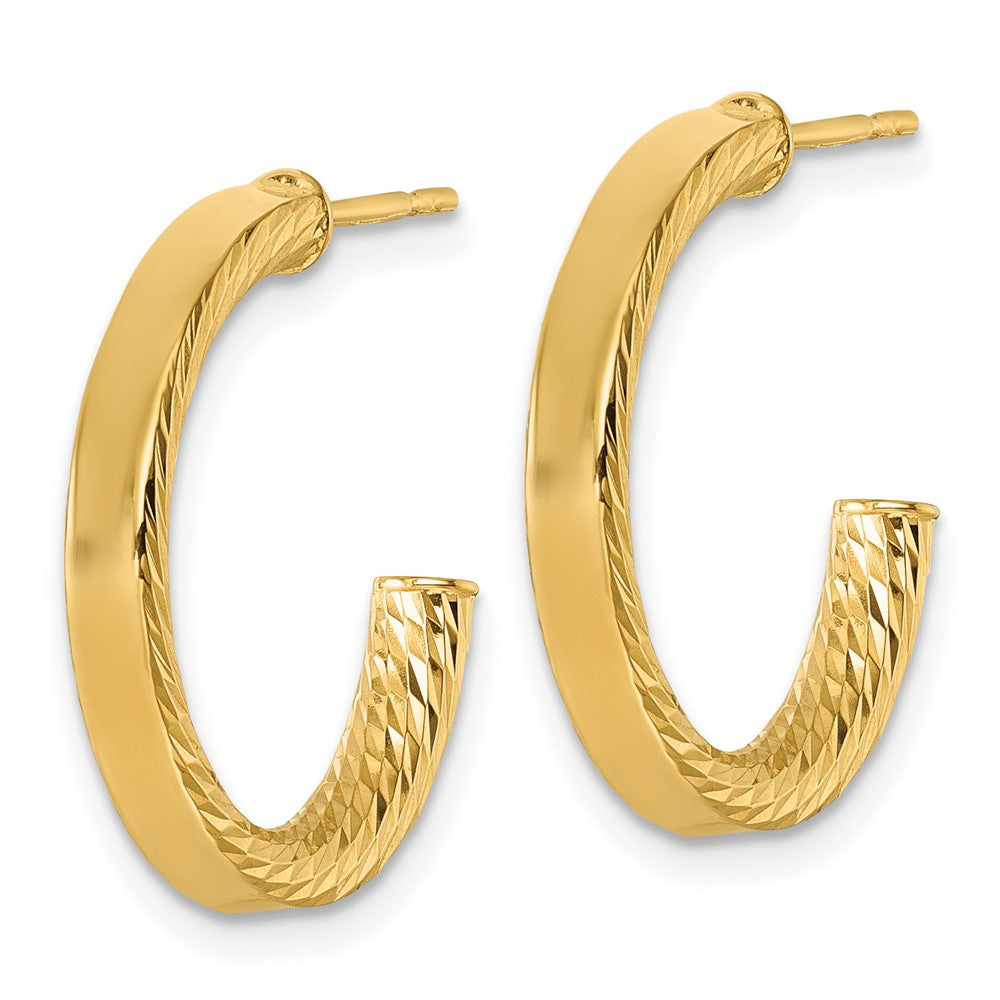 14K Yellow Gold Polished and D/c Tube Post Hoop Earrings