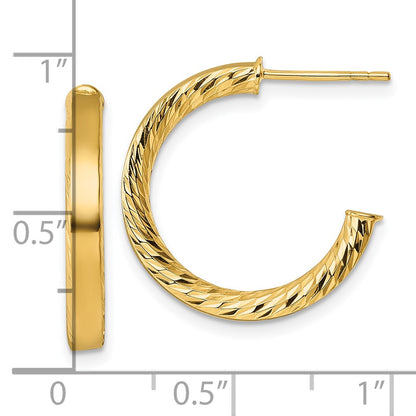 14K Yellow Gold Polished and D/c Tube Post Hoop Earrings