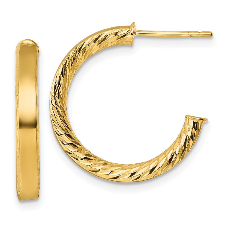 14K Yellow Gold Polished and D/c Tube Post Hoop Earrings