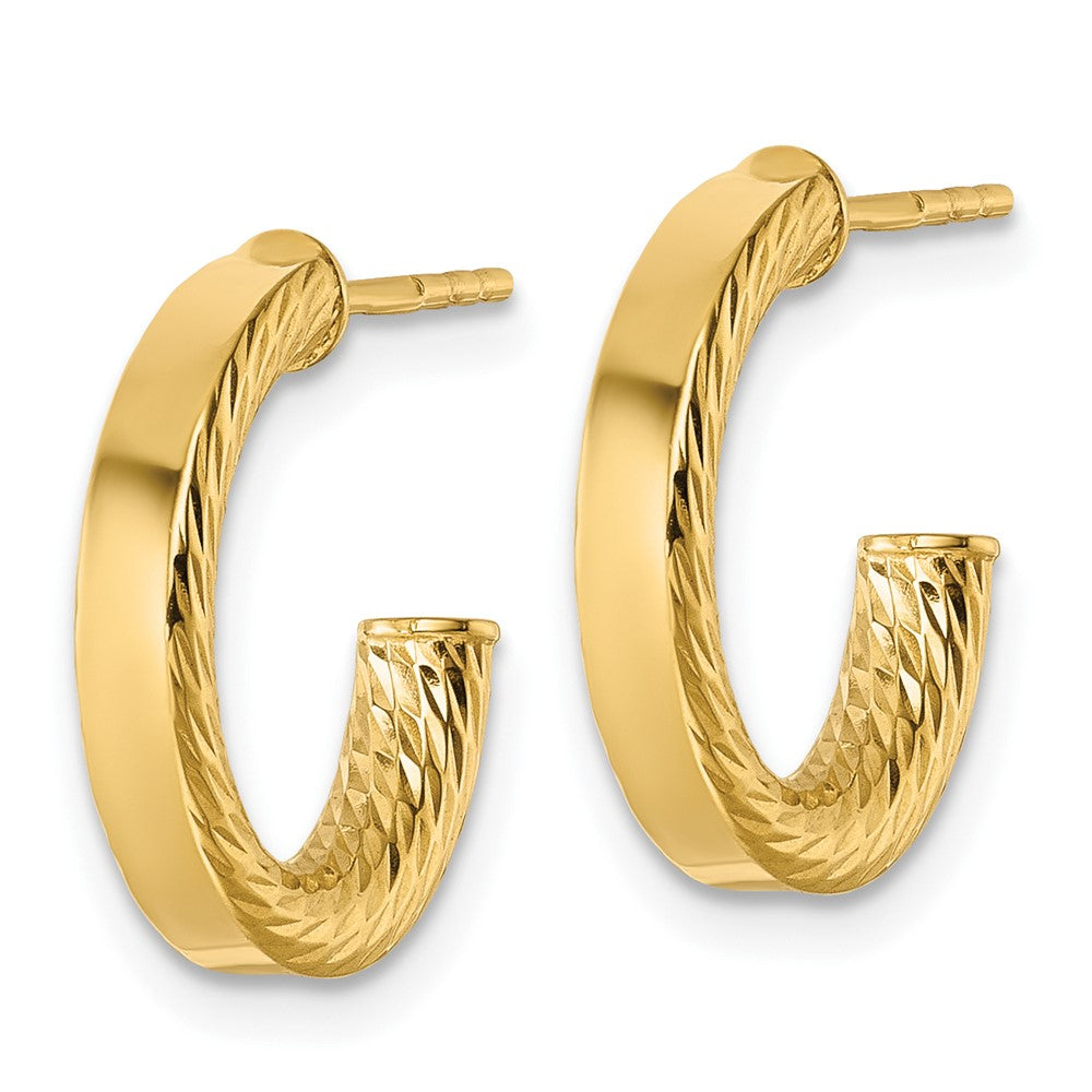 14K Yellow Gold Polished and D/c Tube Post Hoop Earrings