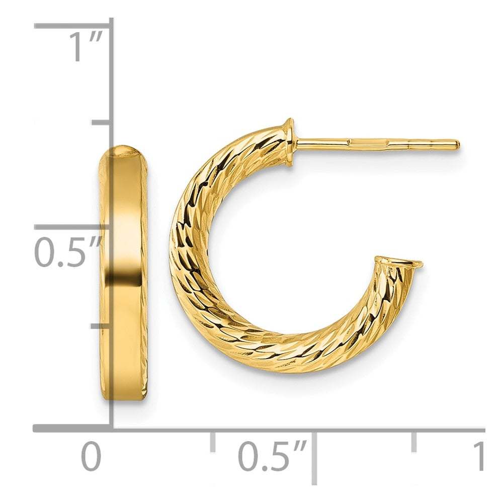 14K Yellow Gold Polished and D/c Tube Post Hoop Earrings