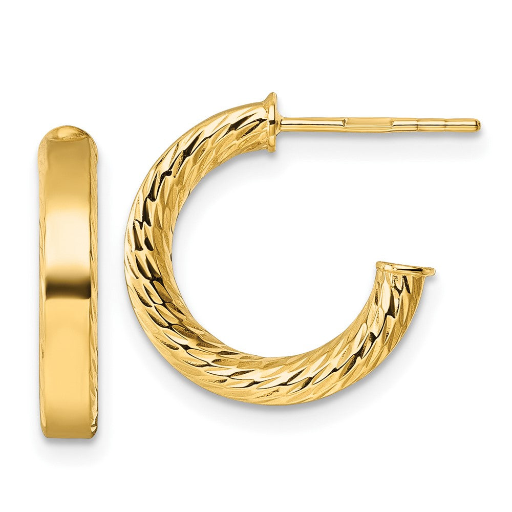 14K Yellow Gold Polished and D/c Tube Post Hoop Earrings