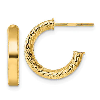 14K Yellow Gold Polished and D/c Tube Post Hoop Earrings