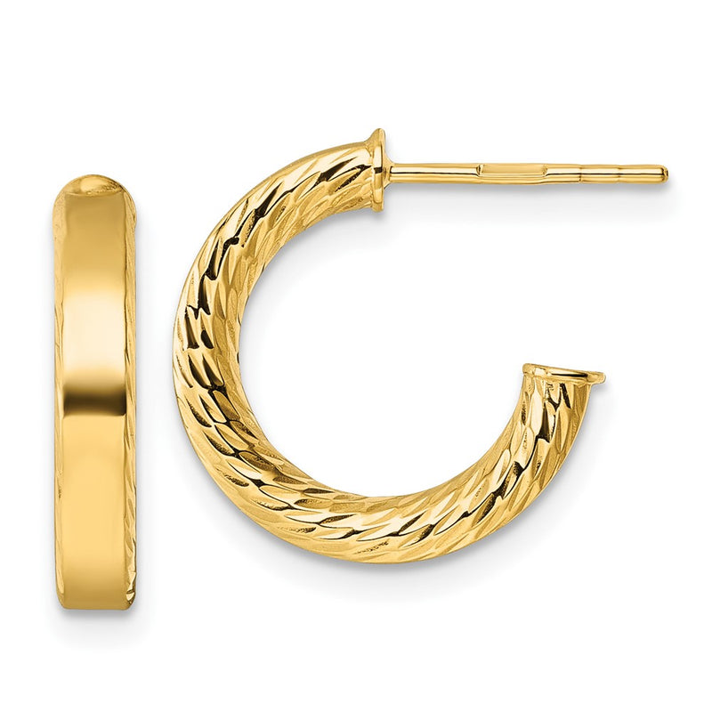14K Yellow Gold Polished and D/c Tube Post Hoop Earrings