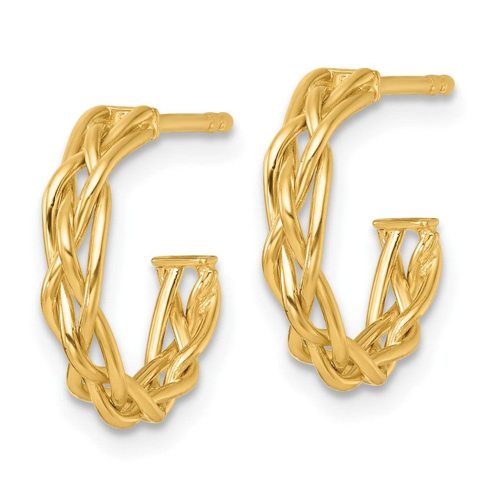 14K Yellow Gold Polished Woven 3mm Post Hoop Earrings