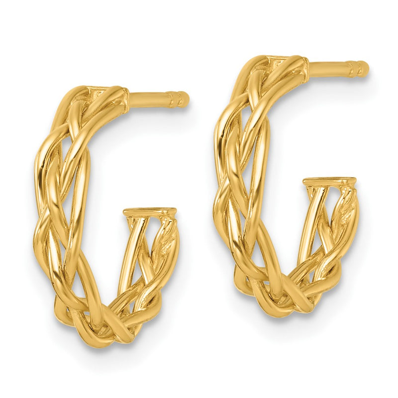 14K Yellow Gold Polished Woven 3mm Post Hoop Earrings
