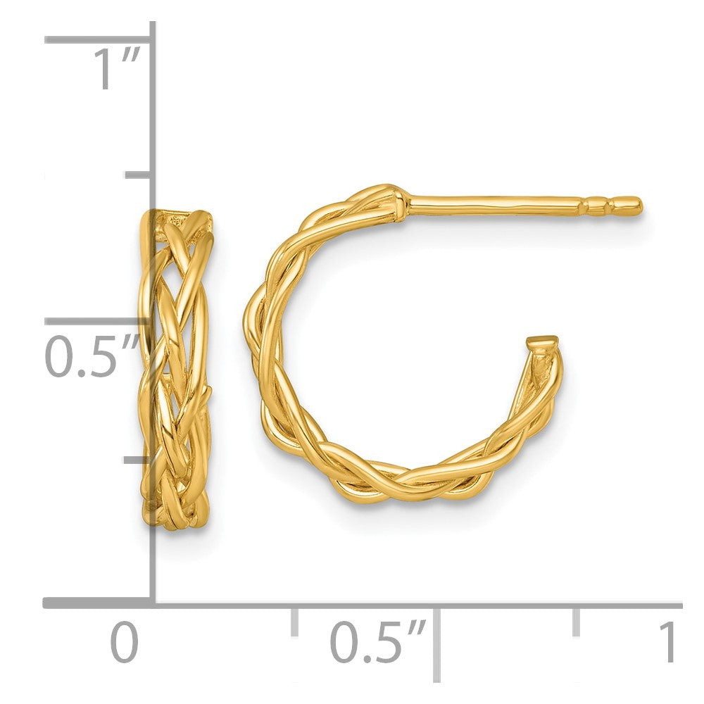 14K Yellow Gold Polished Woven 3mm Post Hoop Earrings