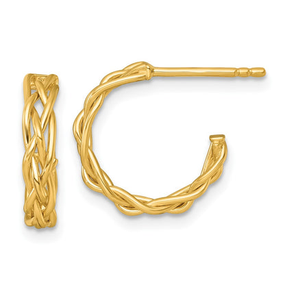 14K Yellow Gold Polished Woven 3mm Post Hoop Earrings