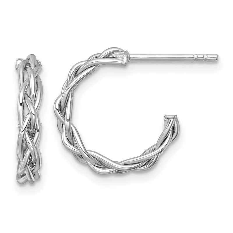 14K Yellow & Rhodium White Rhodium-Plated Polished Woven 3mm Post Hoop Earrings