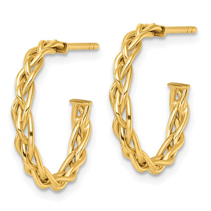 14K Yellow Gold Polished Woven 3mm Post Hoop Earrings