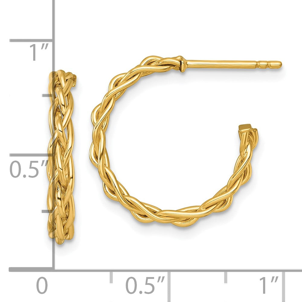 14K Yellow Gold Polished Woven 3mm Post Hoop Earrings