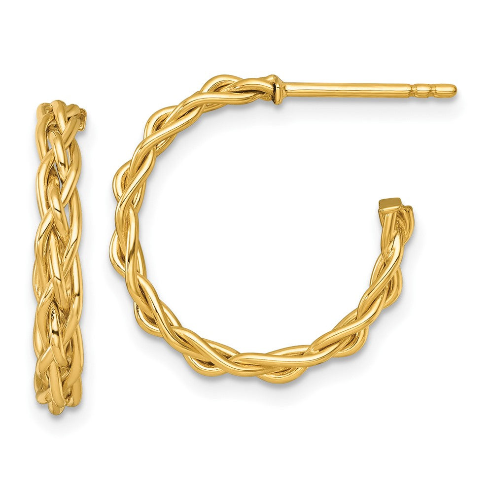 14K Yellow Gold Polished Woven 3mm Post Hoop Earrings