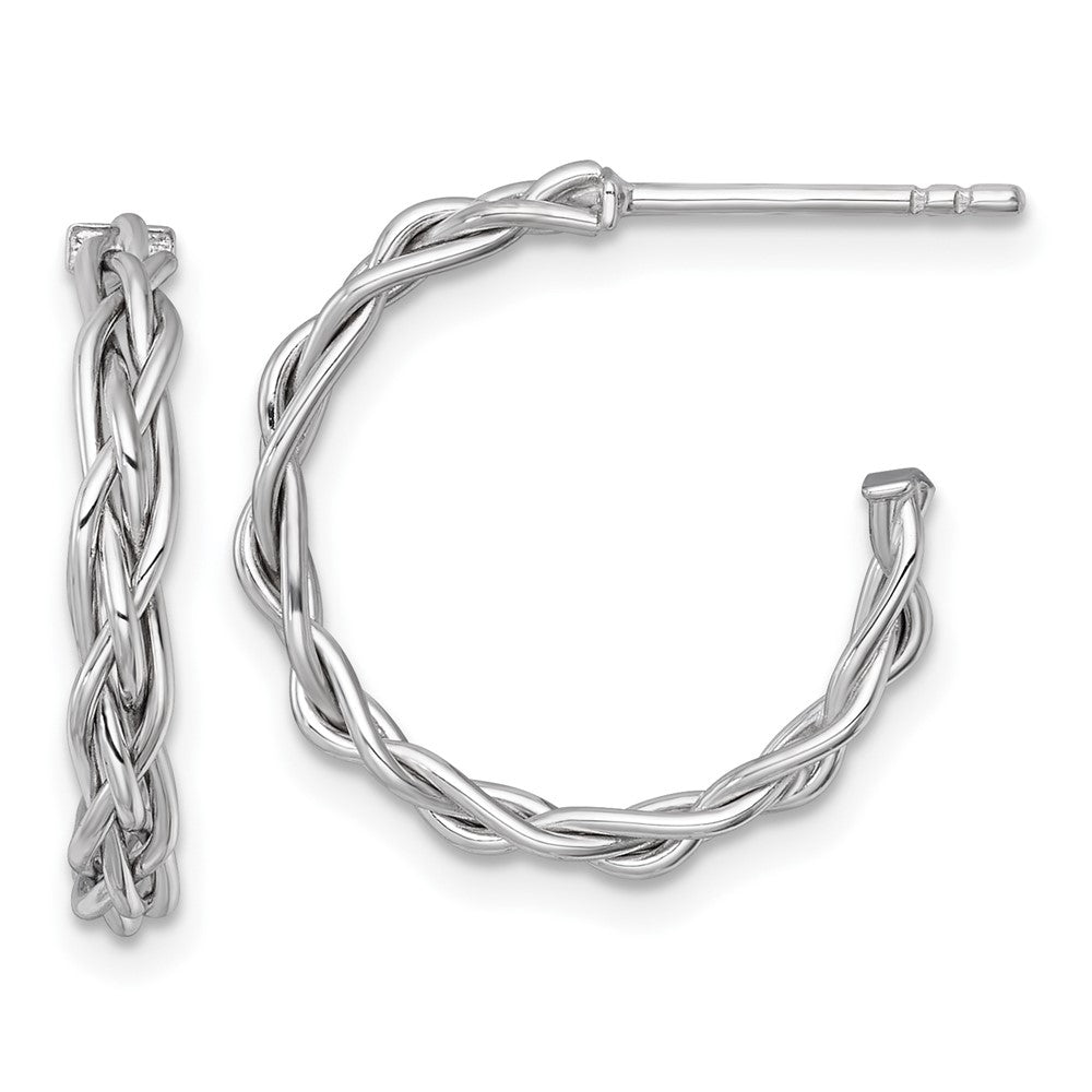 14K Yellow & Rhodium White Rhodium-Plated Polished Woven 3mm Post Hoop Earrings
