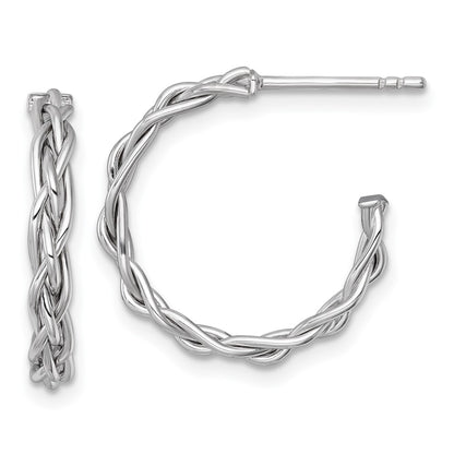 14K Yellow & Rhodium White Rhodium-Plated Polished Woven 3mm Post Hoop Earrings