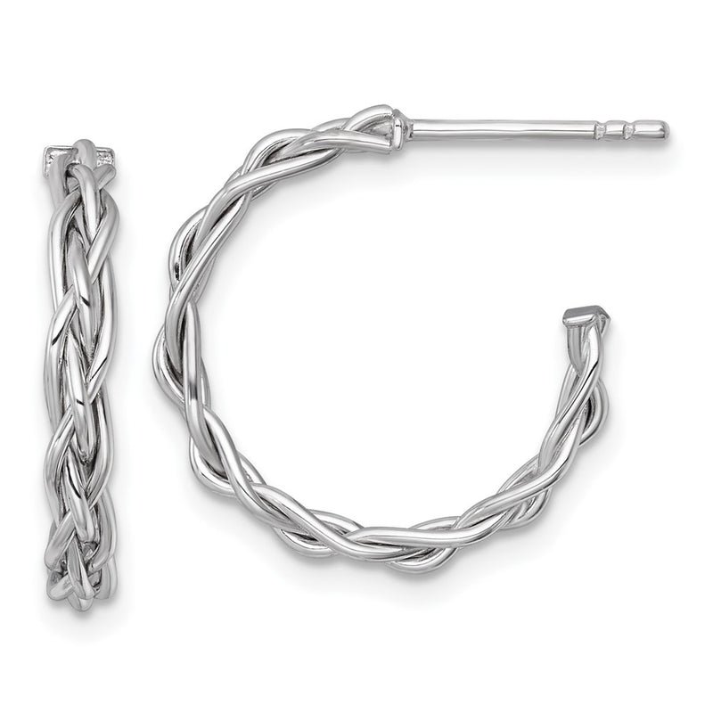 14K Yellow & Rhodium White Rhodium-Plated Polished Woven 3mm Post Hoop Earrings