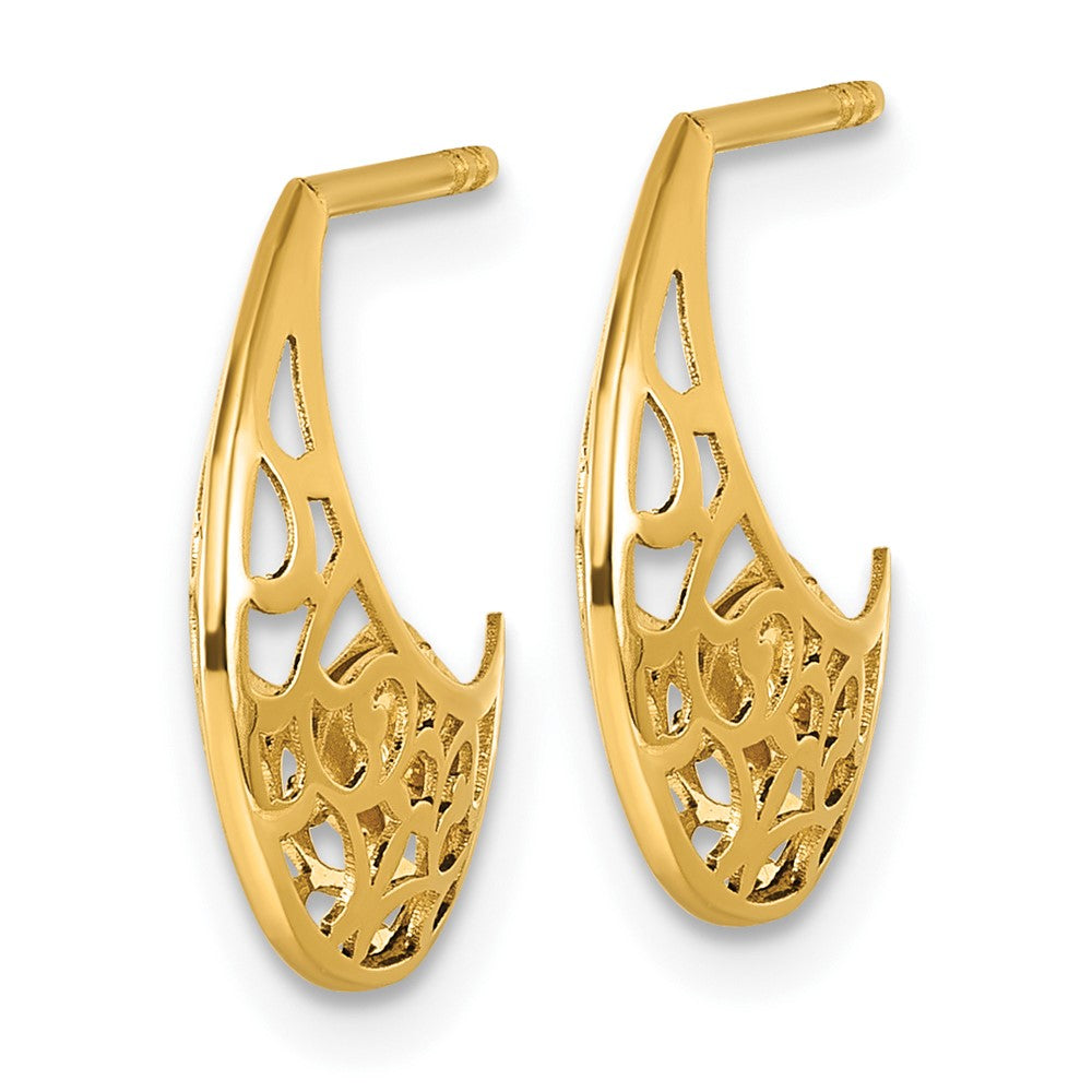 14K Yellow Gold Polished Fancy Cut Out Design Post J-Hoop Earrings