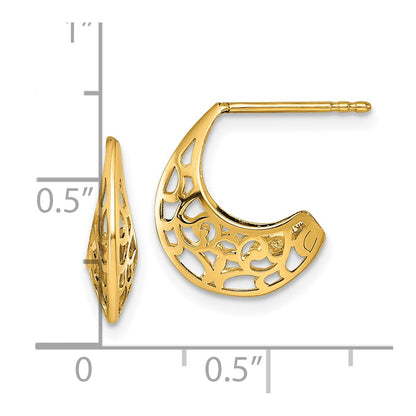 14K Yellow Gold Polished Fancy Cut Out Design Post J-Hoop Earrings