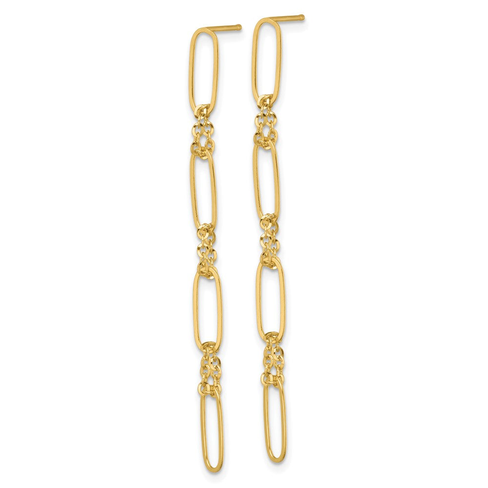 14K Yellow Gold Polished Fancy Oval Link Dangle Post Earrings