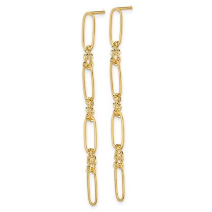 14K Yellow Gold Polished Fancy Oval Link Dangle Post Earrings