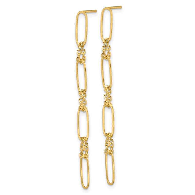 14K Yellow Gold Polished Fancy Oval Link Dangle Post Earrings