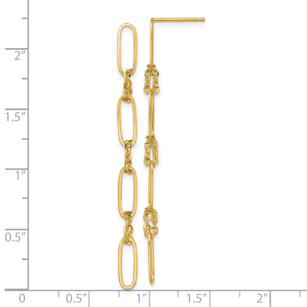 14K Yellow Gold Polished Fancy Oval Link Dangle Post Earrings
