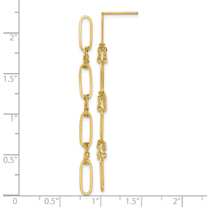 14K Yellow Gold Polished Fancy Oval Link Dangle Post Earrings