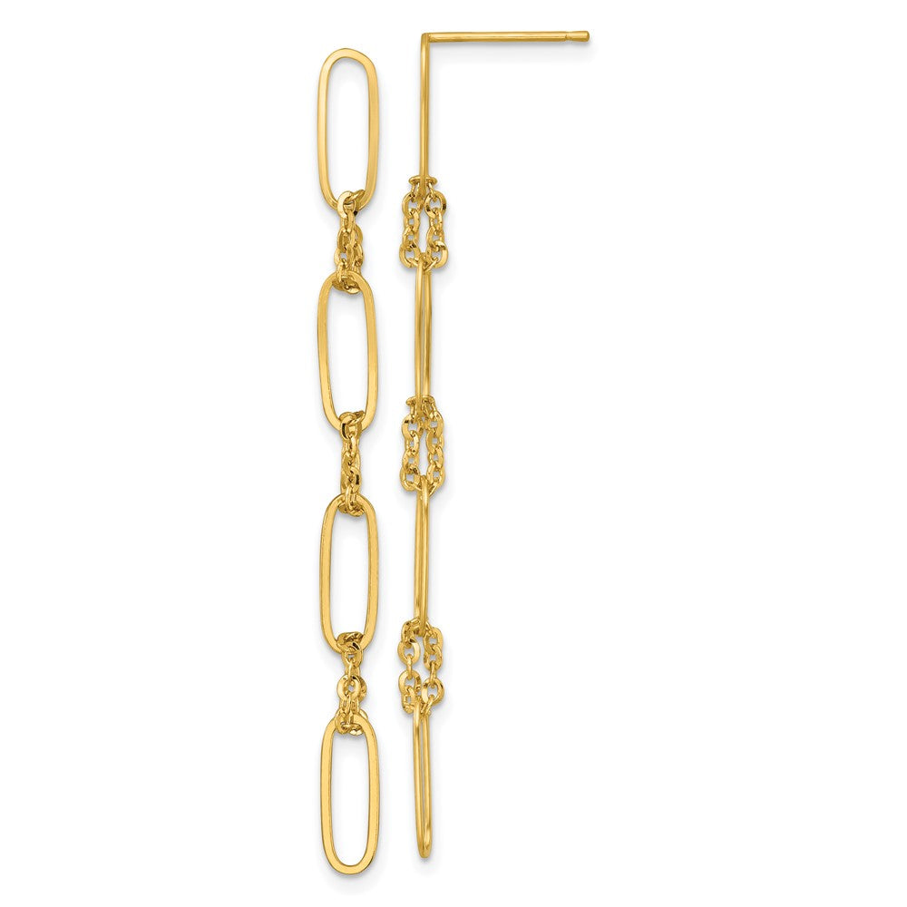 14K Yellow Gold Polished Fancy Oval Link Dangle Post Earrings