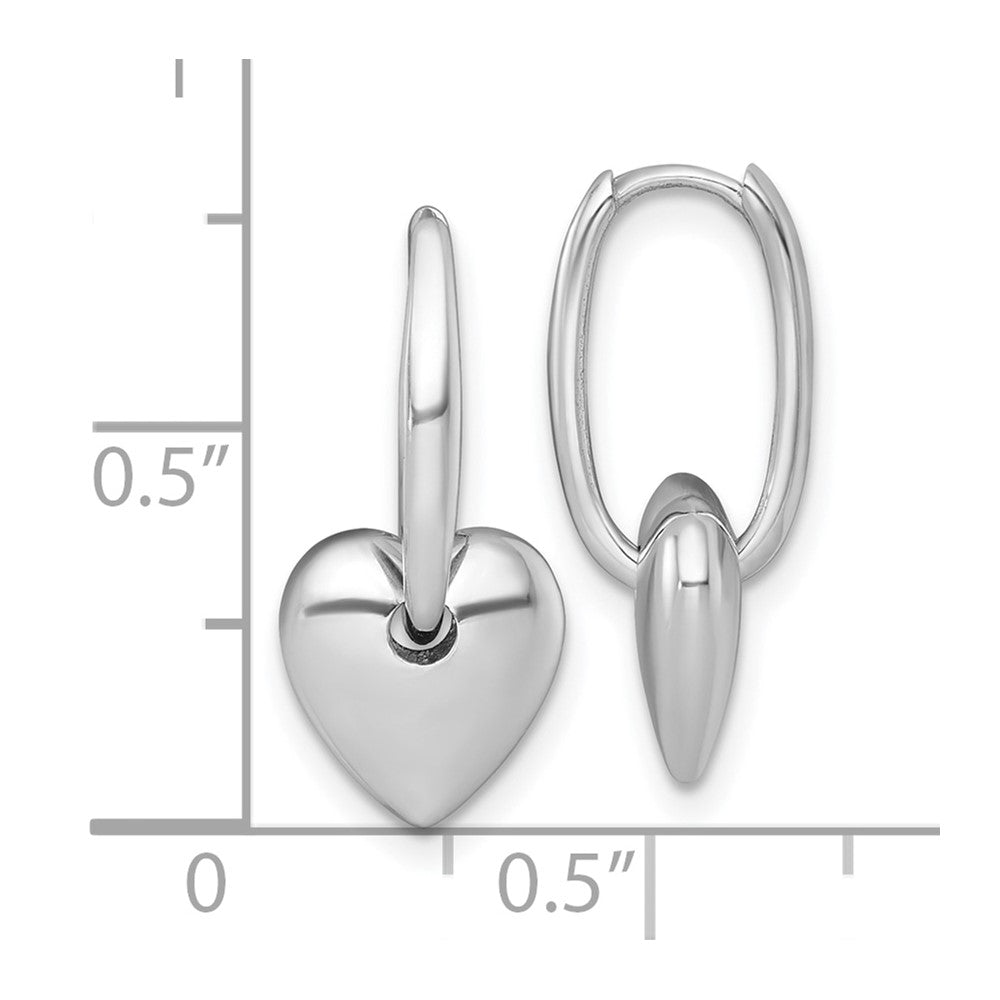 14K White Gold Polished Dangle Heart Hinged Hoop Earrings