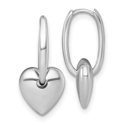 14K White Gold Polished Dangle Heart Hinged Hoop Earrings