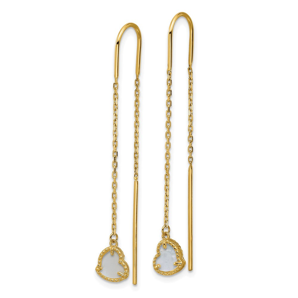 14K Yellow Gold Polished Mother of Pearl Heart Cable Chain Threader Earrings