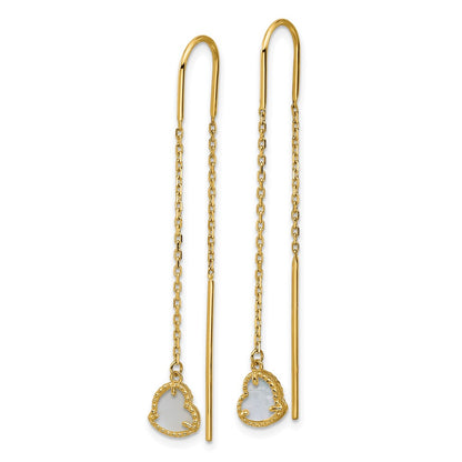 14K Yellow Gold Polished Mother of Pearl Heart Cable Chain Threader Earrings