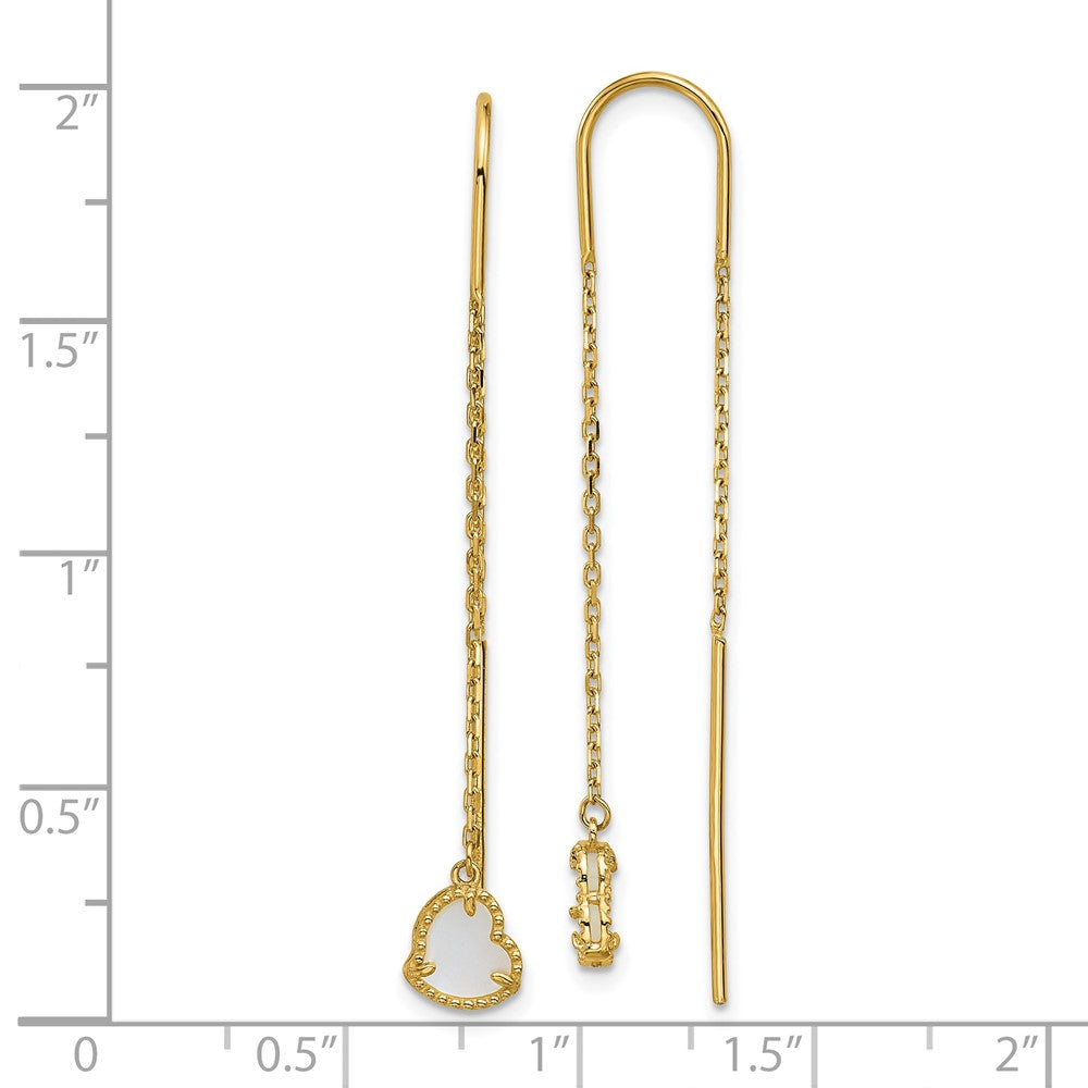 14K Yellow Gold Polished Mother of Pearl Heart Cable Chain Threader Earrings