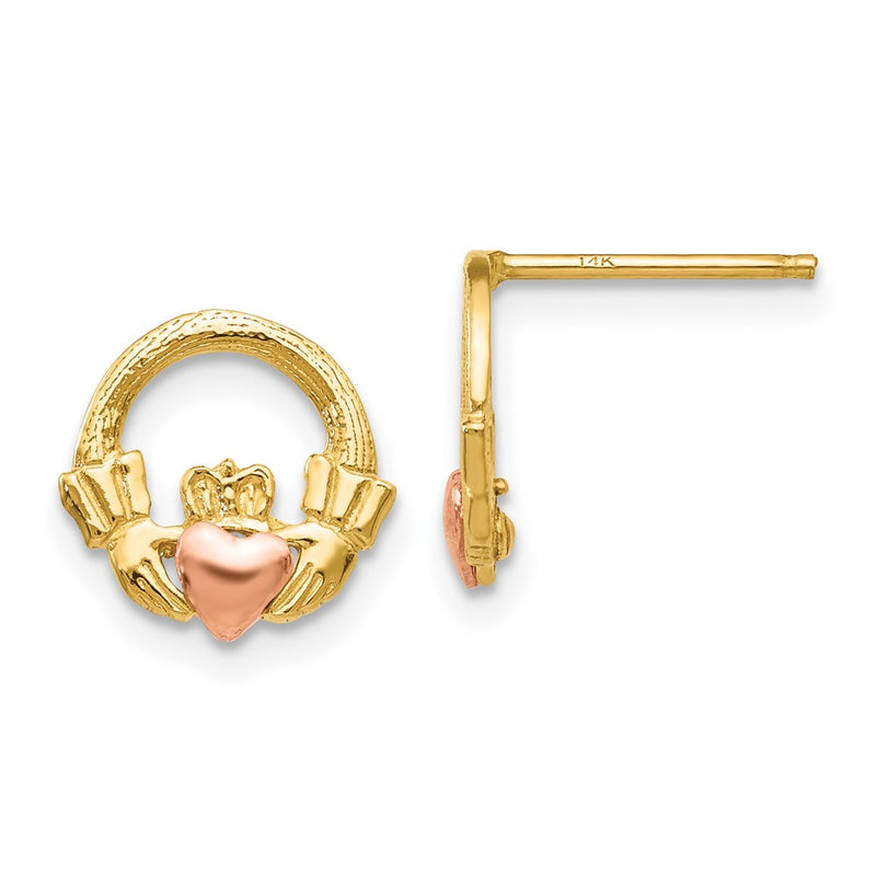 14K Two-Tone Claddagh Post Earrings