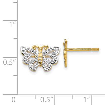 14K Yellow & Rhodium W/ White Butterfly Post Earrings