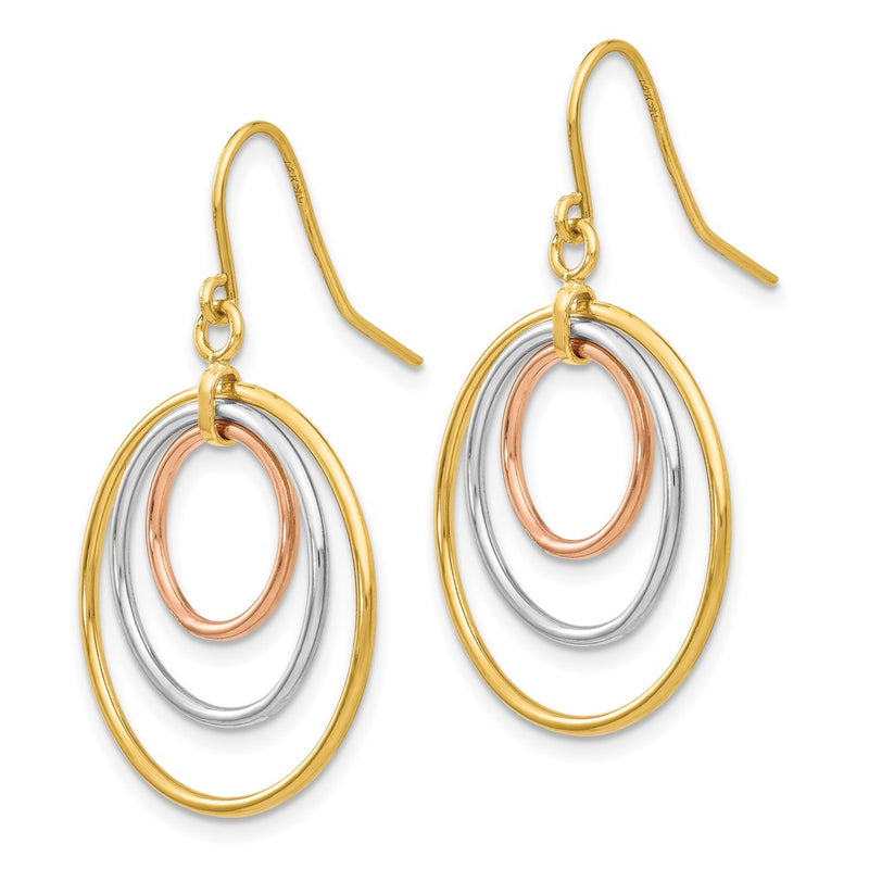 14K Tri-Color Circle Dangle Earrings