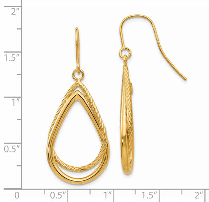 14K Yellow Gold Polished And Textured Teardrop Shepherd Hook Earrings
