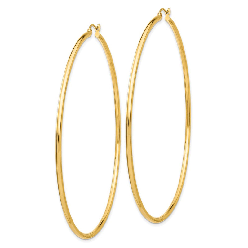 14K Yellow Gold Polished 2X75mm Round Tube Hoop Earrings