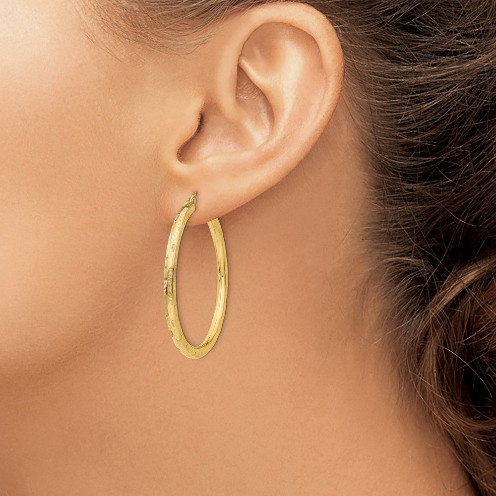 14K Yellow Gold Diamond-Cut Hoop Earrings