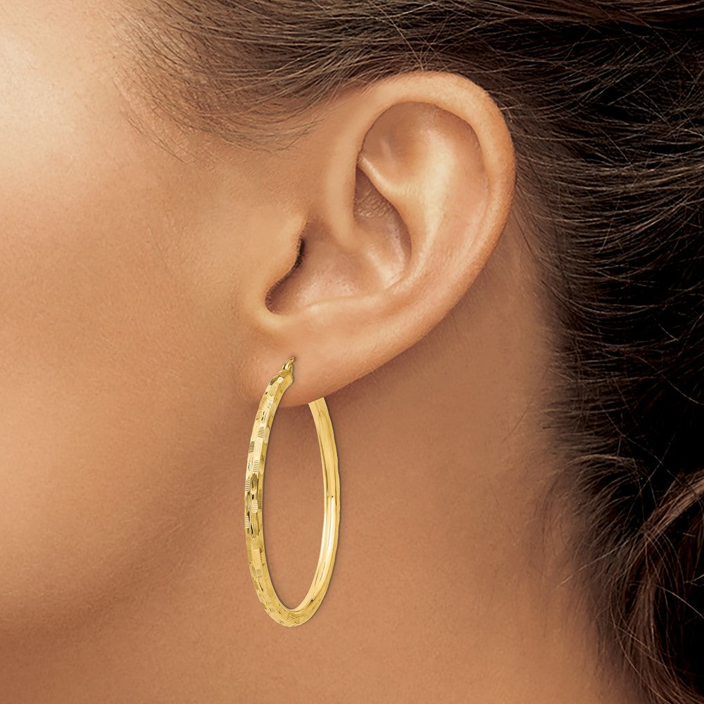 14K Yellow Gold Diamond-Cut Hoop Earrings
