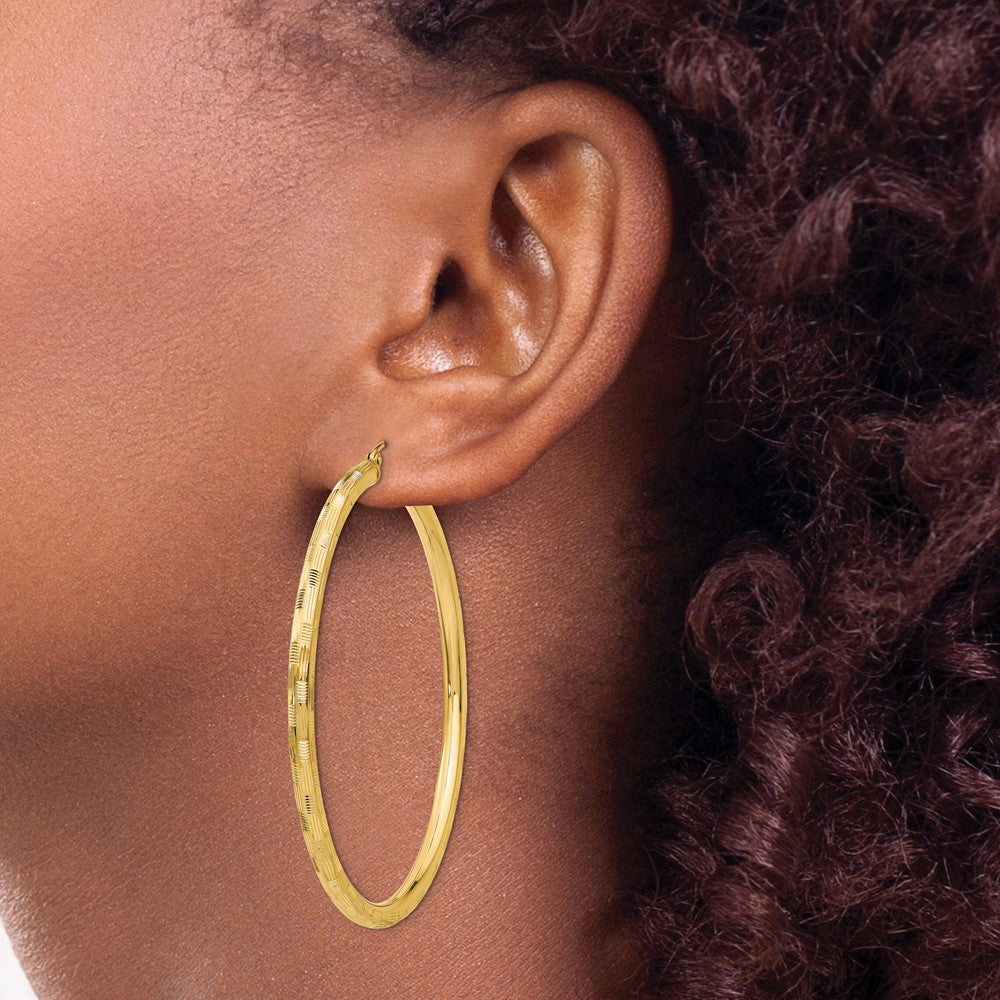 14K Yellow Gold Diamond-Cut Hoop Earrings