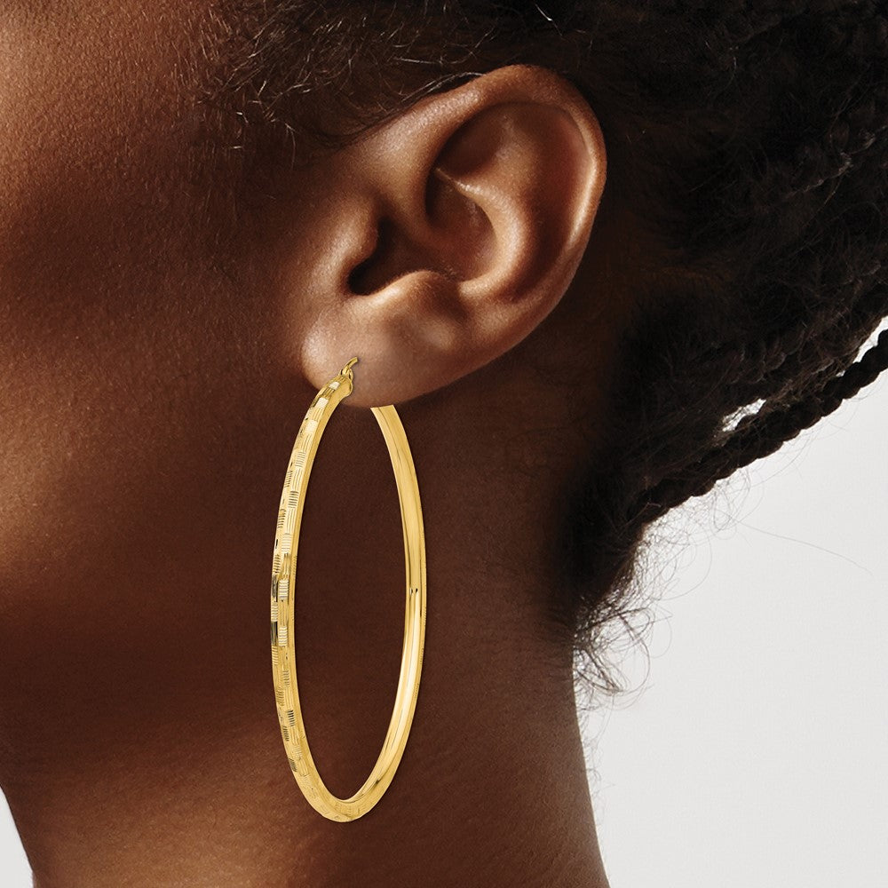 14K Yellow Gold Diamond-Cut Hoop Earrings