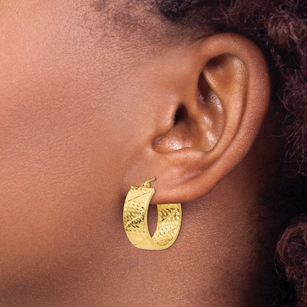 14K Yellow Gold Diamond Cut Hoop Earrings