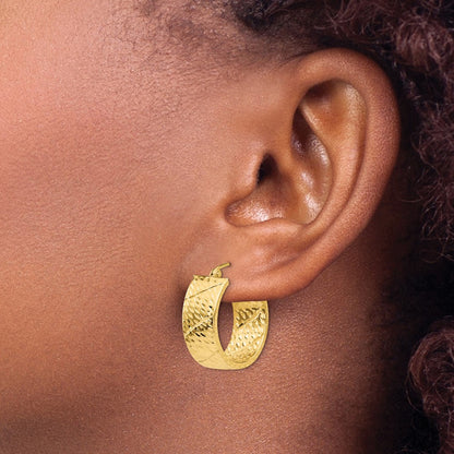 14K Yellow Gold Diamond Cut Hoop Earrings
