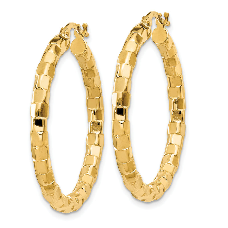 14K Yellow Gold Polished/Textured Post Hoop Earring