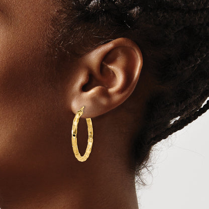 14K Yellow Gold Polished/Textured Post Hoop Earring