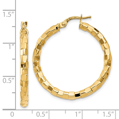 14K Yellow Gold Polished/Textured Post Hoop Earring