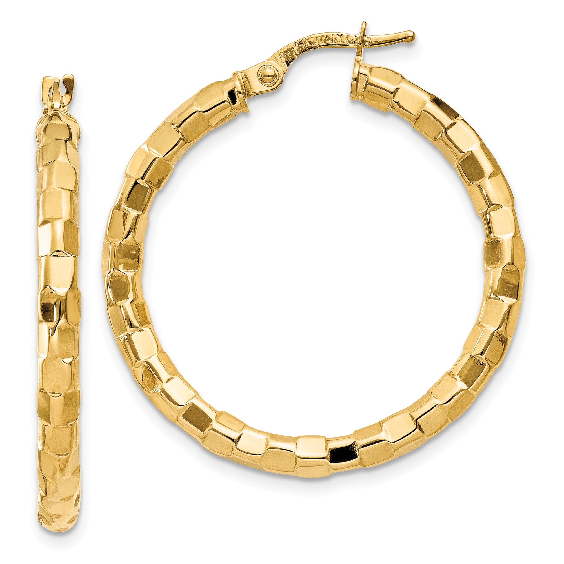 14K Yellow Gold Polished/Textured Post Hoop Earring