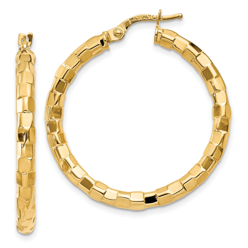 14K Yellow Gold Polished/Textured Post Hoop Earring