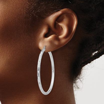 14K White Gold Diamond-Cut Hoop Earrings